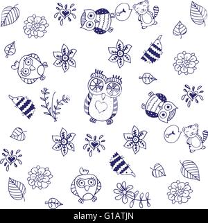 Doodle avec mignon hiboux Illustration de Vecteur