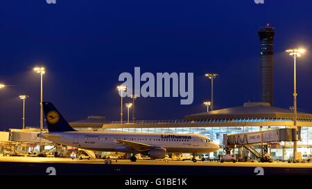 France, Val d'Oise, Roissy en France, aéroport Charles-de-Gaulle, Lufthansa Airbus A319/320 au Terminal 1 de l'aéroport de Paris Charles-de-Gaulle, LFPG Banque D'Images