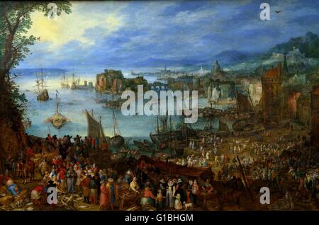 Germany, Bavaria, Munich, Alte Pinakothek, Jan Brueghel l'Ancien, 1568-1625 Scène portuaire, avec le Christ Banque D'Images