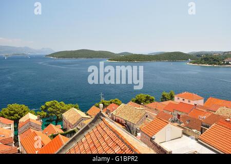 Korcula en île de Korcula en Croatie. Birdview à partir de la cathédrale de St Marc Banque D'Images