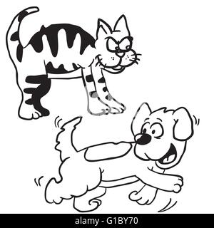 Chat noir et blanc simple et de chien cartoon Illustration de Vecteur