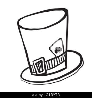 Simple noir et blanc Mad Hatters hat cartoon Illustration de Vecteur