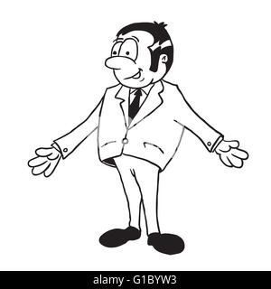 Noir et blanc simple man in suit cartoon Illustration de Vecteur