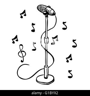 Simple noir et blanc sur un support de microphone cartoon Illustration de Vecteur