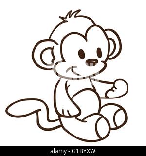Singe noir et blanc simple cartoon Illustration de Vecteur