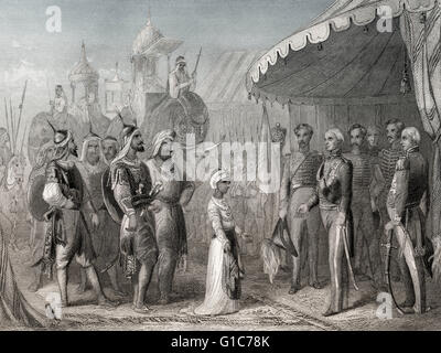 Le traité de Lahore, 1846, conclu par Sir Henry Hardinge et le Maharaja Duleep Singh Bahadur Banque D'Images