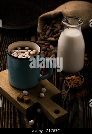 Mug rétro avec chocolat chaud maison et guimauve Banque D'Images