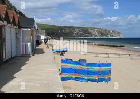 Cabines de plage, Swanage Plage du Nord, l'île de Purbeck, Dorset, Angleterre, Grande-Bretagne, Royaume-Uni, UK, Europe Banque D'Images