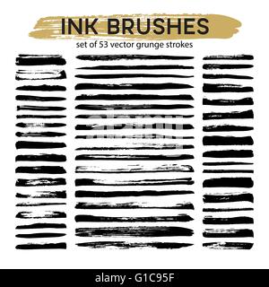 Grand ensemble de 53 différents coups de pinceau d'encre grunge. Vector illustration Illustration de Vecteur