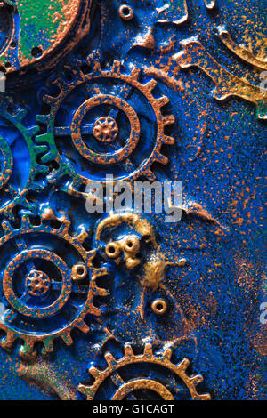 Background steampunk fait main roues cogs mécanique Banque D'Images