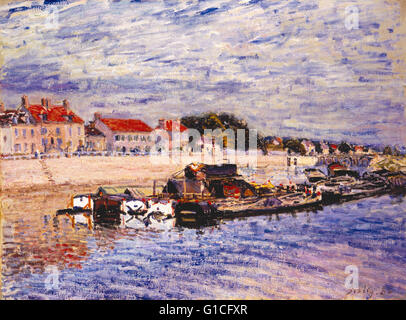 Alfred Sisley - péniches sur le Loing à Moret-sur-Loing - Le Musée d'Israël - Jérusalem Banque D'Images