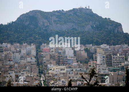 Skyline : Lykabettus/ Lykavittos, Athènes, Grèce. Banque D'Images