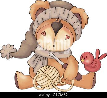 Ours en peluche, ours en peluche, ours, teddies, crochet, crochets, bonneterie, crochet, fils, billes, échevettes, crochets, aiguilles, de l'artisanat Illustration de Vecteur