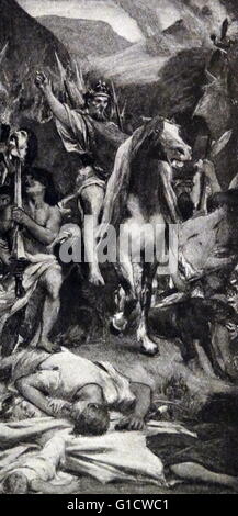 Impression d'une fresque sur Attila et son armée marche sur Paris par Jules-Élie Delaunay (1828-1891) un peintre académique français. En date du 19e siècle Banque D'Images