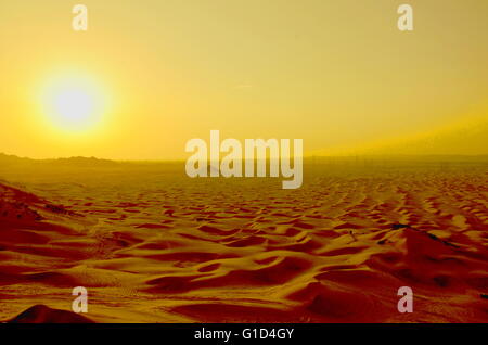 Près de dunes de sable au coucher du soleil, les dunes de sable près de Sunset, Al Bahrah désert, l'Arabie Saoudite. Banque D'Images