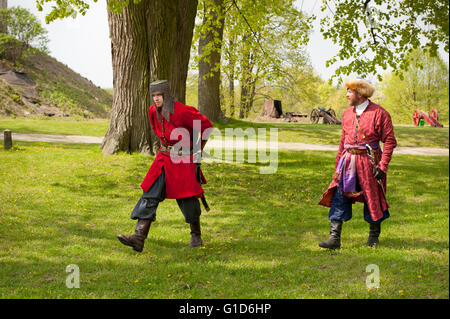 Pique-nique de la journée peut re-création en cas de Château Janowiec suédois assaut sur le château, bataille historique à Majowka de reconstitution. Banque D'Images