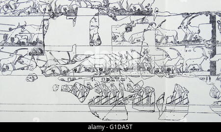 Scène de chasse, de l'Égypte ancienne ; cinquième dynastie, début 25e siècle avant J.-C.. Banque D'Images