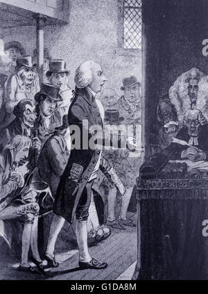 Henry Addington (vicomte sidmouth) 1757-1844, parlant au parlement 1802. Addington était Premier ministre britannique entre 1801 et 1804. Dans cette caricature, il est surveillé par le président du parlement, l'Abbé Charles 1757-1829. Banque D'Images