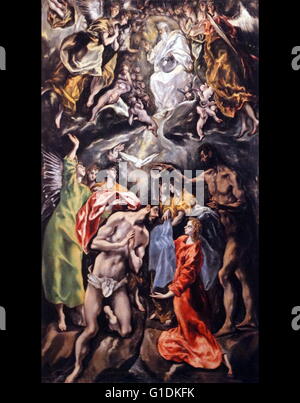 Tableau représentant le 'Annonciation' la fête chrétienne de l'annonce par l'ange Gabriel à la Vierge Marie qu'elle allait concevoir et de devenir la Mère de Jésus, le Fils de Dieu, marquant son Incarnation. Par El Greco Banque D'Images