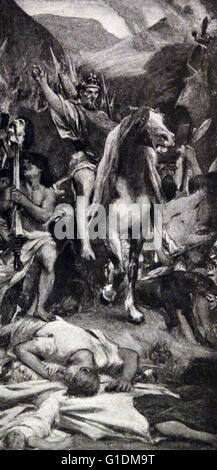 Impression d'une fresque sur Attila et son armée marche sur Paris par Jules-Élie Delaunay (1828-1891) un peintre académique français. En date du 19e siècle Banque D'Images