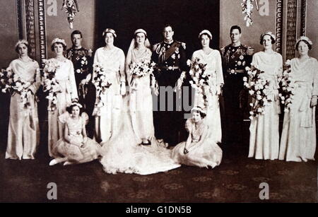 Photographie de la Mariage du Prince George, duc de Kent (1902-1942) et de la princesse Marina de Grèce et de Danemark (1906-1968). Également sur la photo est le Prince Albert Frederick Arthur George (1895-1952) et le Prince Henry, duc de Gloucester (1900-1974). En date du 20e siècle Banque D'Images