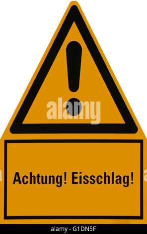 Panneau d'avertissement sur l'allemand chute de glaçons. Banque D'Images