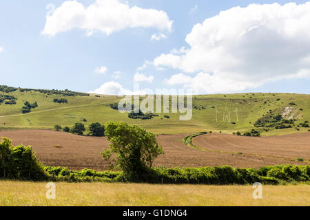 Le Long Man de Wilmington à distance, East Sussex, UK Banque D'Images
