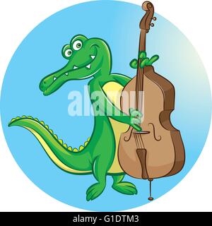Vector illustration de mascotte crocodile jouant contrebasse Illustration de Vecteur
