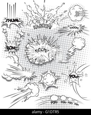 Vector illustration de l'explosion de la bande dessinée bulles dans le mode linéaire Illustration de Vecteur