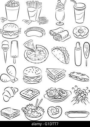 Vector illustration de fast food icon collection en mode linéaire Illustration de Vecteur