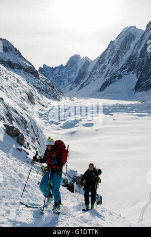 Europe, France, Haute Savoie, Rhône-Alpes, Chamonix, ski de randonnée au Col du du Passon Banque D'Images