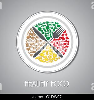 Vector illustration de couteau et fourchette croisés avec les aliments sur la plaque Illustration de Vecteur