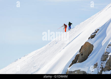 Europe, France, Haute Savoie, Rhône-Alpes, Chamonix, le ski sur la Vallée Blanche ski hors piste Banque D'Images