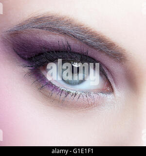 Close-up shot of female eye make-up en rose Banque D'Images