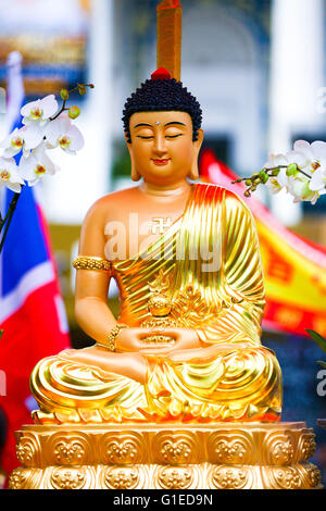 Leicester Square Garden, Londres 14 mai 2016 - Des centaines de personnes de toute foi et culture assister à la naissance de Bouddha célébrations dans Leicester Square. De nombreux Bouddha conduite Echelle cérémonie qui se caractérise par une louche d'arrosage par-dessus de l'eau sublimée la statue de petit Bouddha. Credit : Dinendra Haria/Alamy Live News Banque D'Images