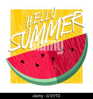 Hello summer background design lettrage des pastèques, de la saine alimentation fruits concept illustration. Invitation à une fête d'été Illustration de Vecteur
