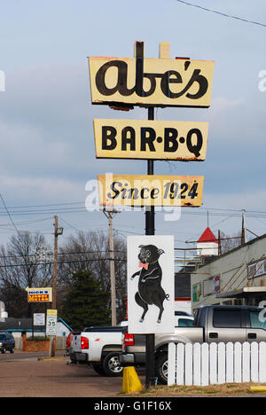 Signe pour Abe's Barbecue, Clarksdale Mississippi USA Banque D'Images