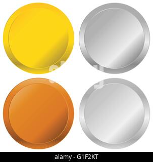 Or, argent, bronze et platine, badges, boutons joints Illustration de Vecteur