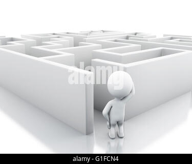 Moteur de rendu 3d image. Les blancs avec un labyrinthe. Succès défi. Isolé sur fond blanc. Banque D'Images