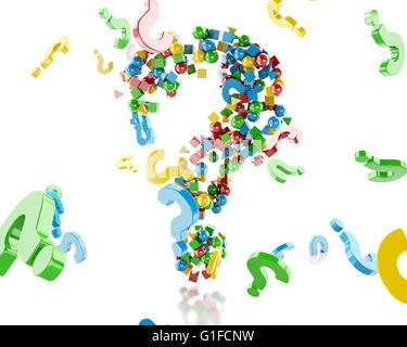 Moteur de rendu 3d image. Point d'interrogation avec des figures géométriques. Isolé sur fond blanc. Banque D'Images