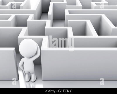 Moteur de rendu 3d image. Les blancs avec un labyrinthe. Succès défi. Isolé sur fond blanc. Banque D'Images