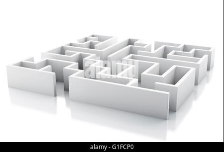Moteur de rendu 3d image. Labyrinthe blanc. Isolé sur fond blanc. Banque D'Images