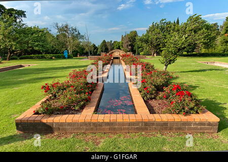 Fragment de rosarium avec étang dans jardin botanique de Johannesburg, Afrique du Sud Banque D'Images