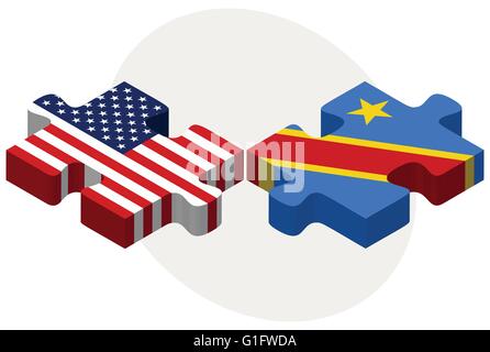 Image vectorielle - USA et République démocratique du Congo drapeaux dans puzzle isolé sur fond blanc Illustration de Vecteur