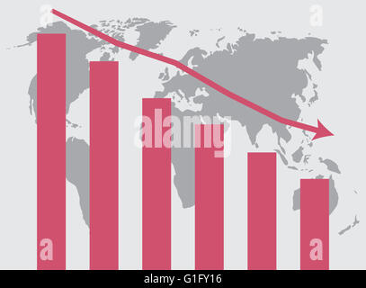 Crise mondiale graphique. Crise, les entreprises et l'argent du marché graphique stock world finance. Vector illustration design plat Banque D'Images