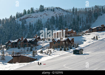 Maisons sur la colline, Aspen Highlands Ski Area, Aspen, Colorado. Banque D'Images