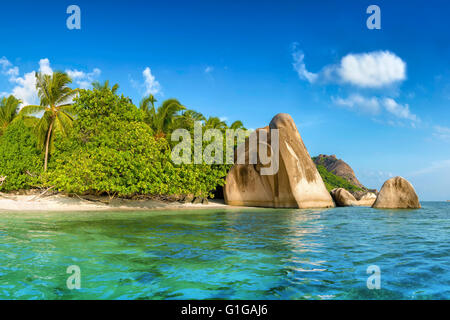 Anse Source d'argent beach sur l'île de la Digue aux Seychelles Banque D'Images