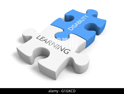 Deux pièces de puzzle avec les mots d'apprentissage, 3D Rendering Banque D'Images
