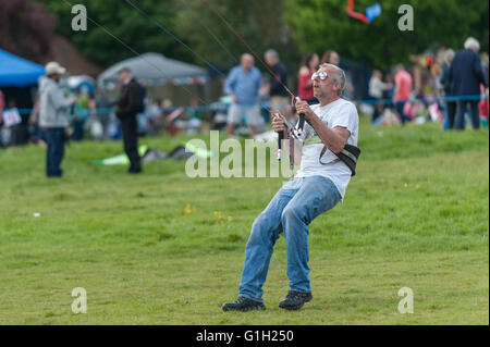 Londres, Royaume-Uni. 15 mai 2016. Keith Warner a le contrôle d'une surface de 15 m cerf-volant. Des centaines de cerfs-volants fans apprécier le Streatham annuel Festival du cerf-volant à Streatham commune dans le sud de Londres. Visiteurs apprécié sur roues, des cerfs-volants en forme d'énormes animaux ainsi que voler de leurs propres ailes. Crédit : Stephen Chung / Alamy Live News Banque D'Images