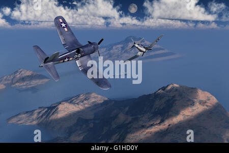 Vought F4U Corsaire en action sur le Pacifique PENDANT LA SECONDE GUERRE MONDIALE. Banque D'Images